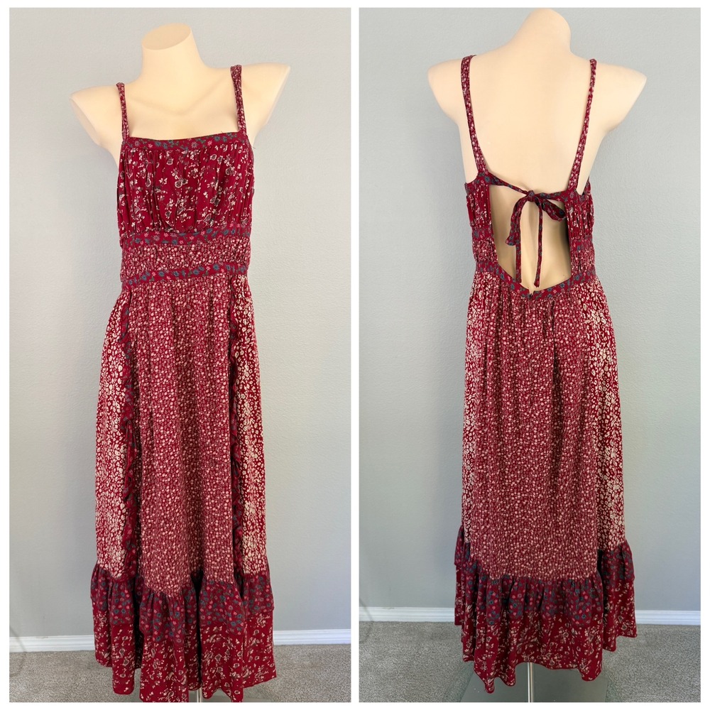 Free People Yesica Mixed Floral Print Cottagecore Maxi Dress Cherry Combo